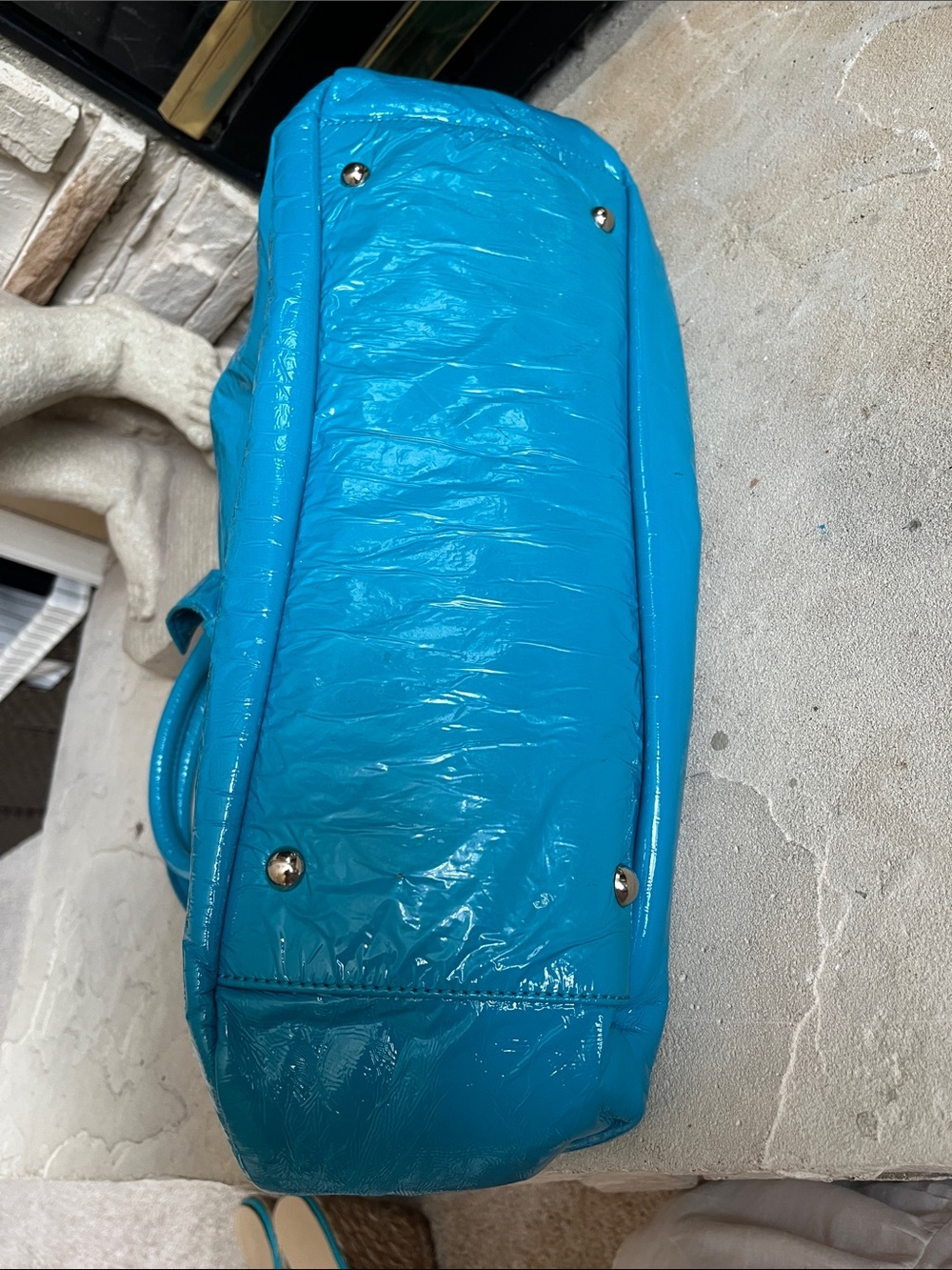 Bisou Bisou Shiny Turquoise Patent Shoulder Bag with Silver Hardware - Picture 7 of 7